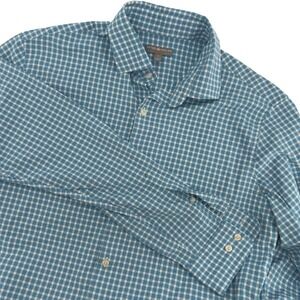 Peter Millar Crown Sport Mens Blue Gingham Wicking Long Sleeve Shirt Large